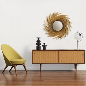 3d rendering of a scandinavian console table with armchair and mirror